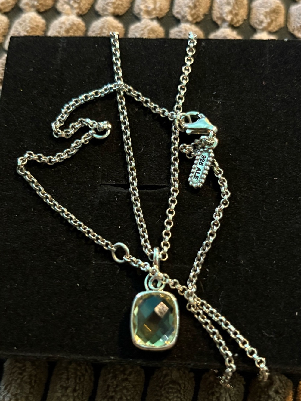 Pandora retired Silver Necklace with Light Green Faceted Pendant